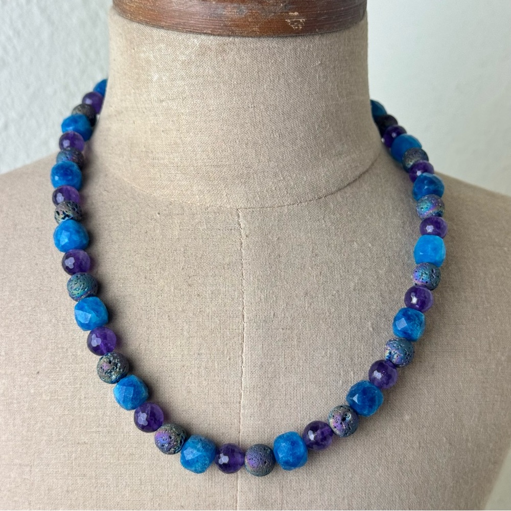 Amethyst Druzy and dyed jade beaded necklace new handmade